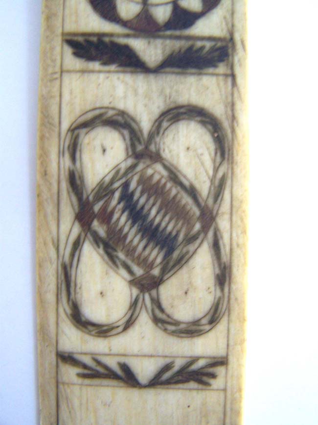 A Fine 19th century polycromed 8 panel ANTIQUE SCRIMSHAWED Whalebone Corset Busk — image 4